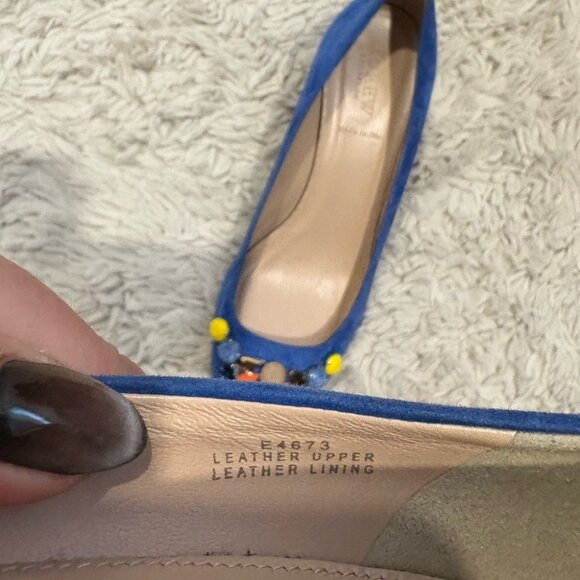 J Crew COLLECTION Dulci Suede Kitten Heels Women’s Size 8 Jeweled Blue Italy - Picture 15 of 16